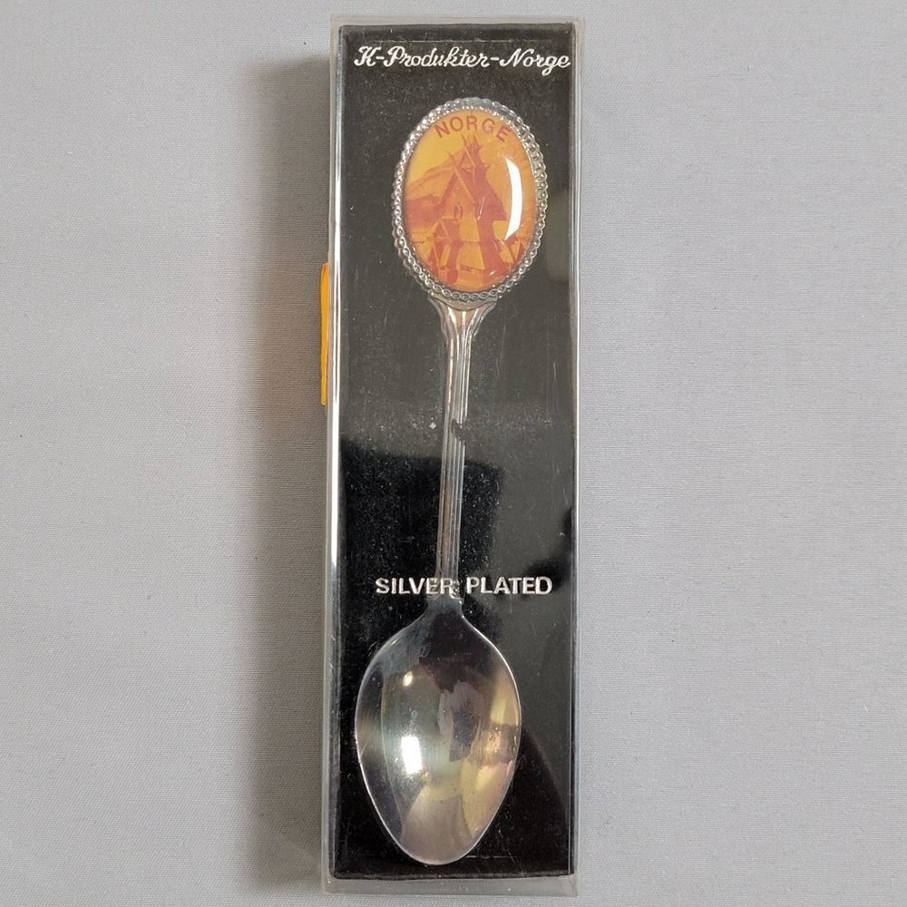 Vintage K-Produkter Norge Silver Plated Enamel Collector's Souvenir Spoon